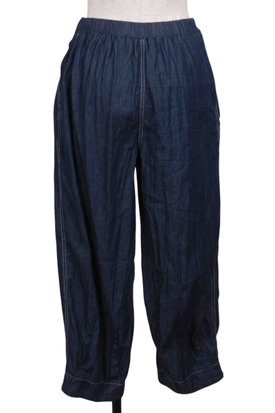 back view of Crinkle Cropped Denim Pant by Ozai N Ku