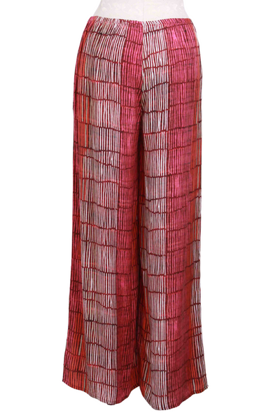 back view of Sunset color Full Length Wide Leg Basket Weave Print Pant by Ozai N Ku