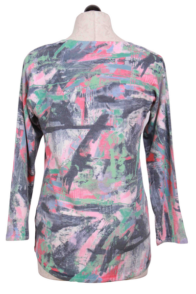 back view of Abstract Multicolored Printed Scoop Neck Long Sleeve Top by Nally and Millie with