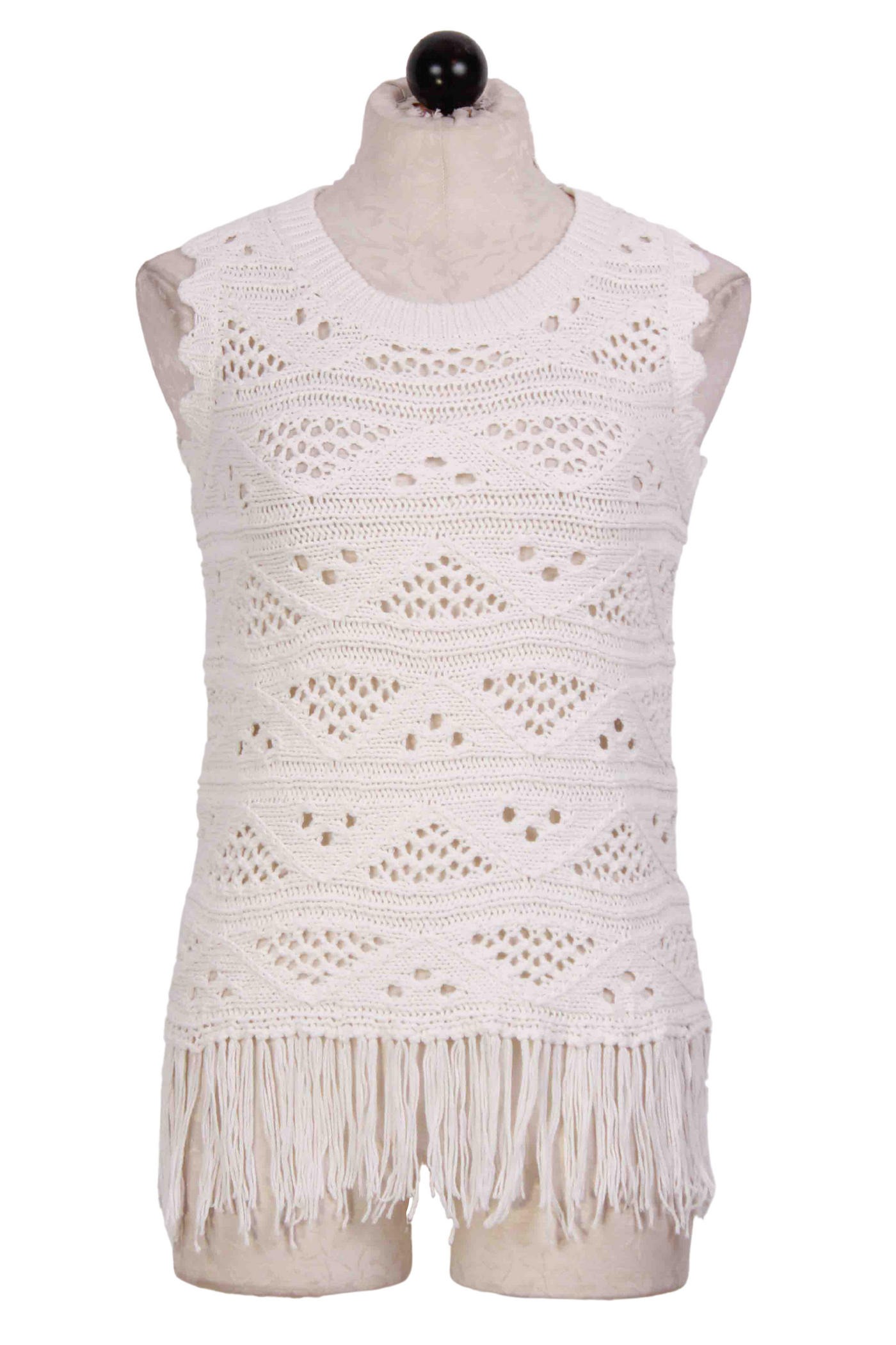 Off White Bodhi Fringed Crocheted Vest by Another Love