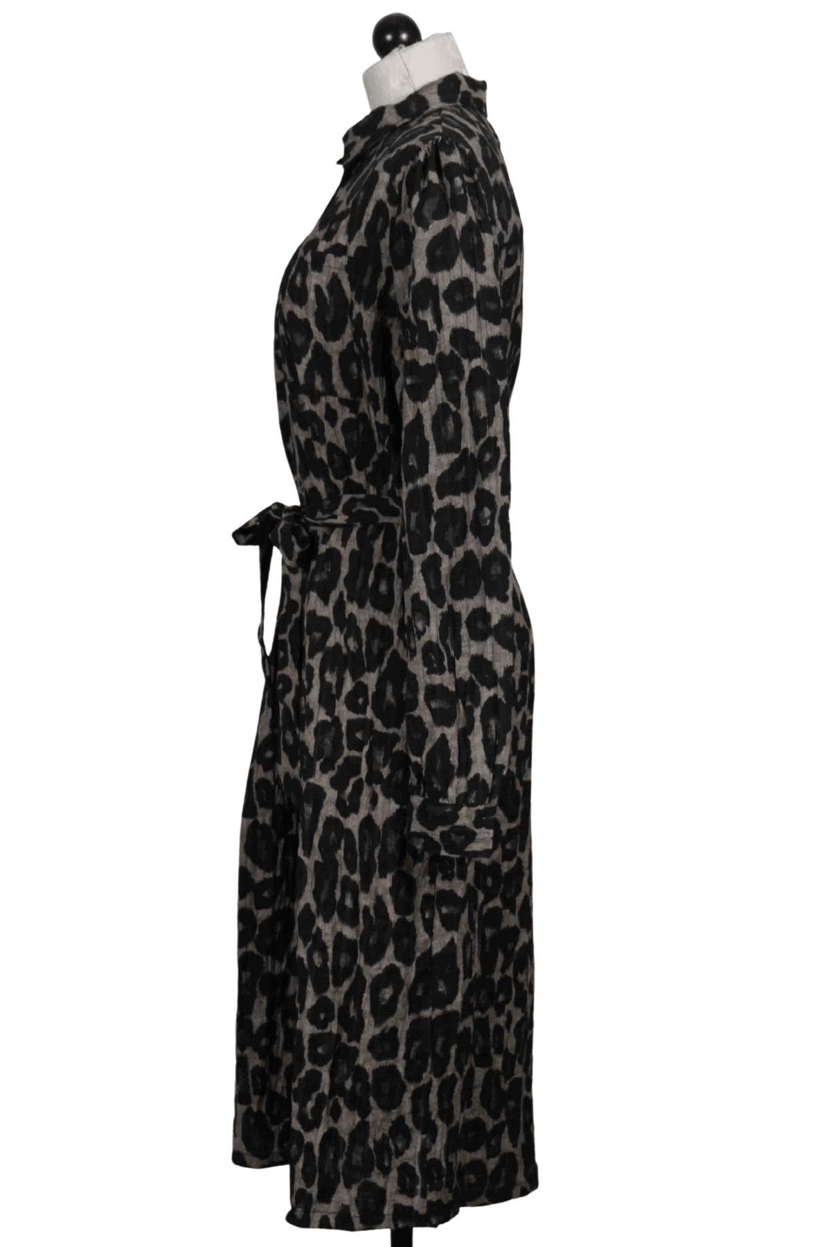 side view of Corina Leopard Shirt Dress by Yest