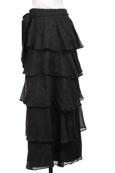 side view of black Ruffled Tiered Adler Skirt by Marie Oliver