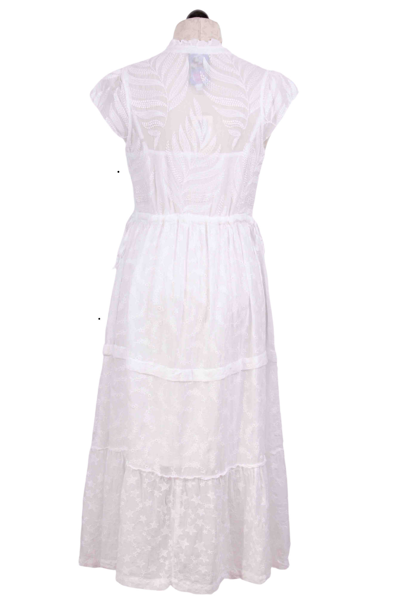 back view of White Embroidered Vitaly Midi Dress with Slip by Johnny Was