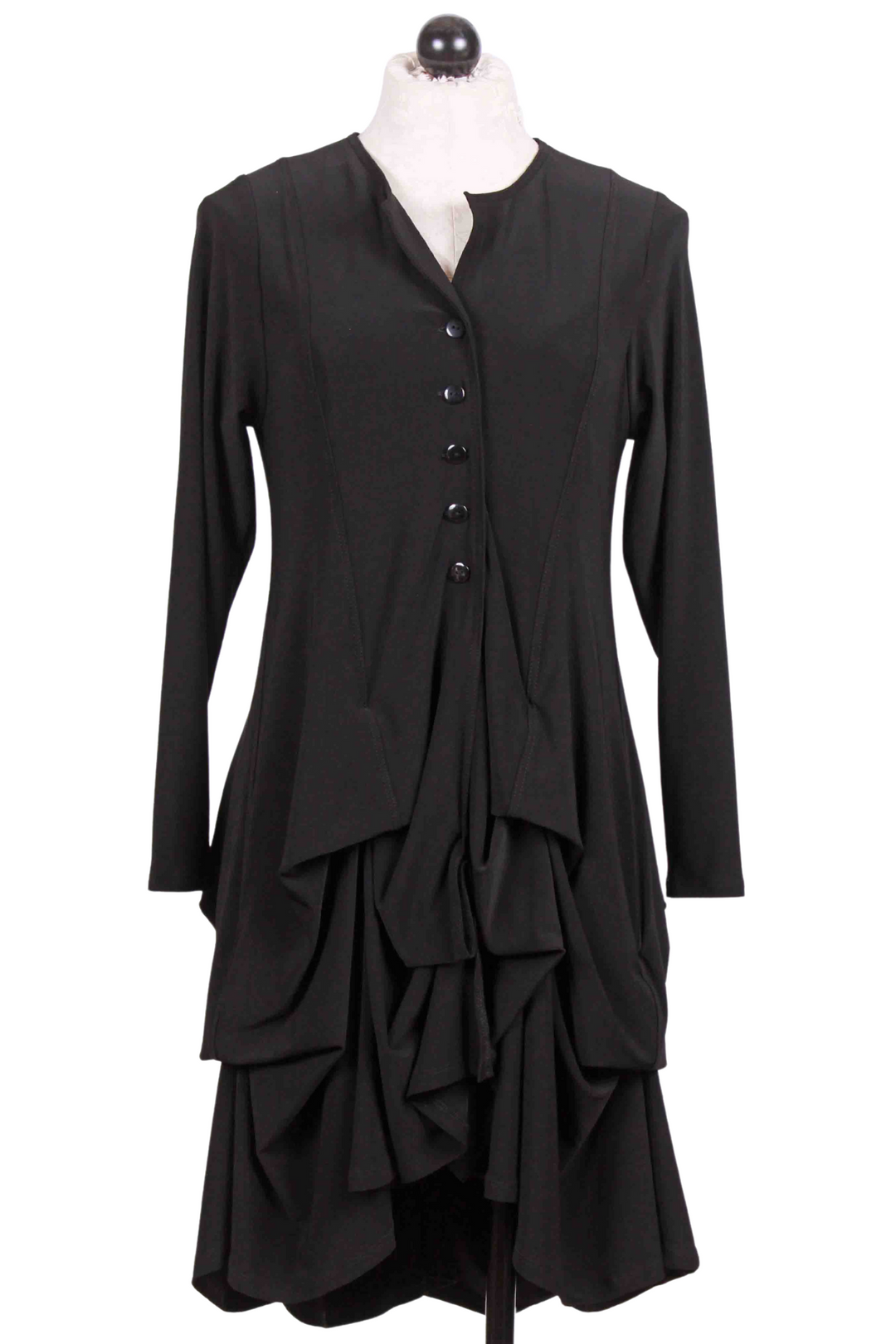 black Ruched Draped Bottom Jacket by Reina Lee