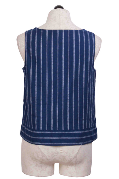 back view of Indigo Blues Striped Linen Boatneck Shell by Habitat