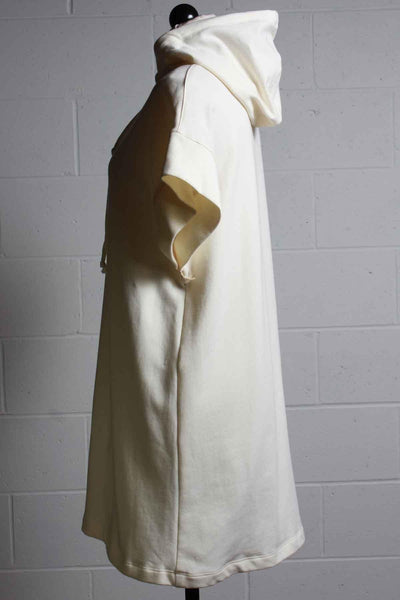 side view of cream Short Sleeve Hoodie Dress by Fifteen Twenty