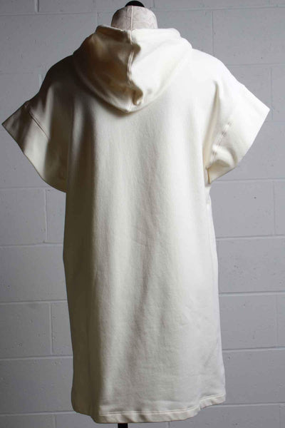 back view of cream Short Sleeve Hoodie Dress by Fifteen Twenty