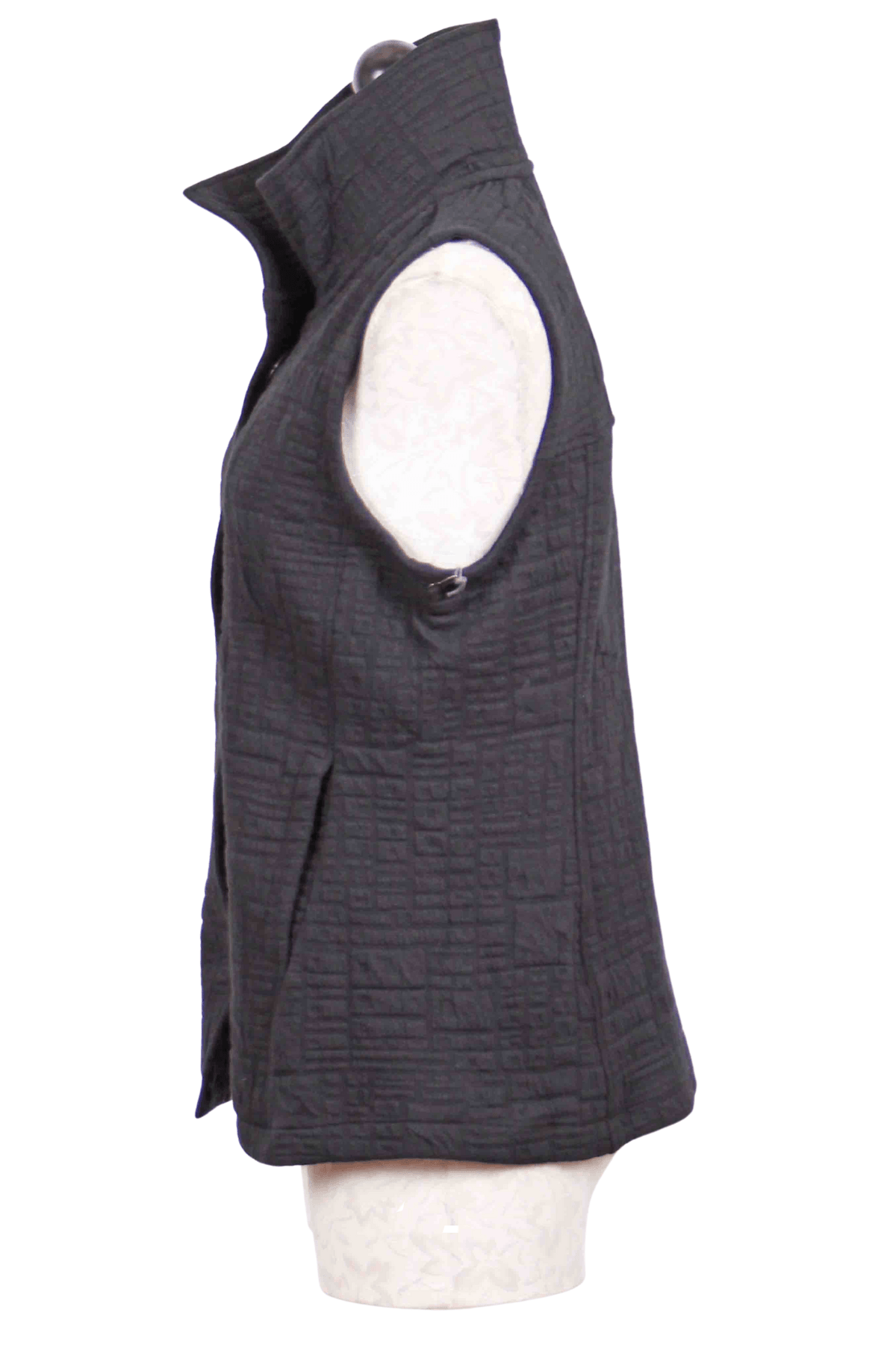 side view of black Box Quilt Snap Vest by Habitat