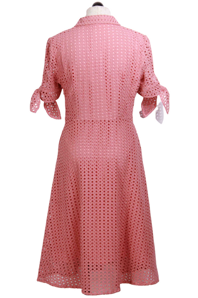 back view of pink Tie Sleeve Eyelet Dress by The Korner
