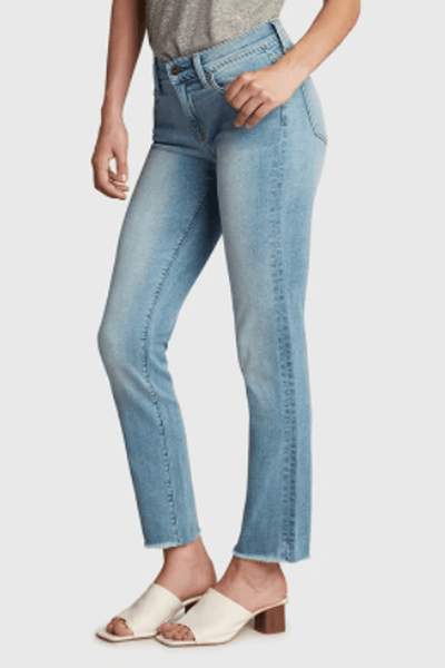 Side view of Ultra Straight Leg Jean in the Clean Light long Weekend Wash