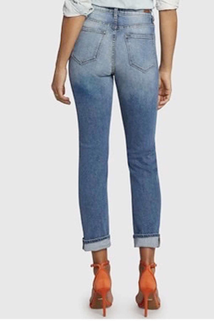 back view of Mamma Mia High Rise Straight Leg Jean in the Now or Never light Wash by Principle Denim