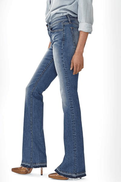 Hi-Rise Boot Style Jean in the medium Good Times Wash by Principle Denim with a released hem