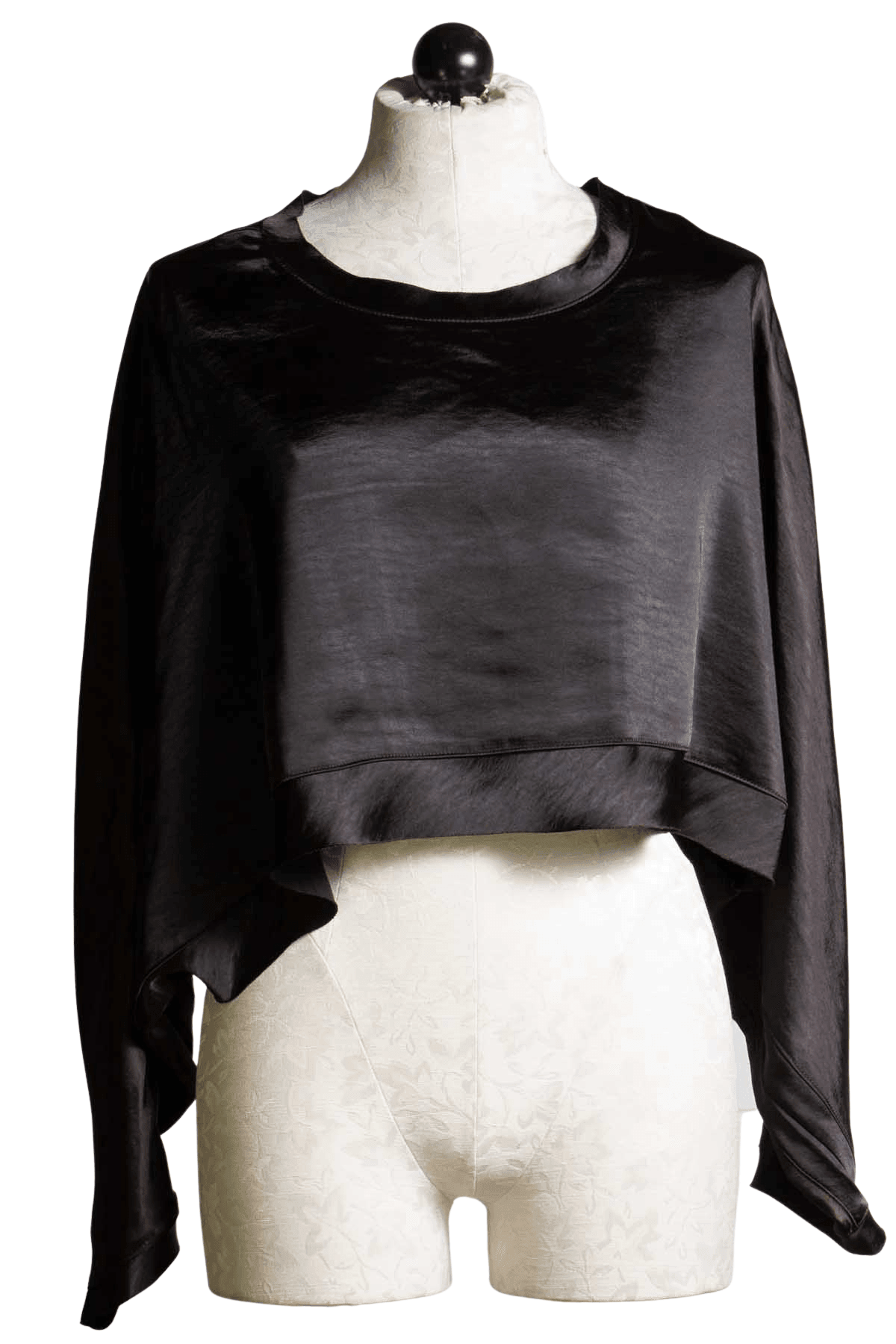 Black Silky Cropped Shrug Top by Planet
