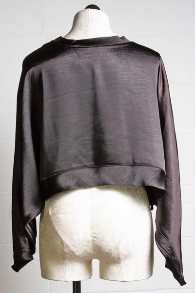 back view of Black Silky Cropped Shrug Top by Planet