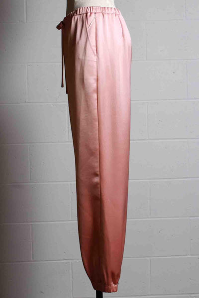 side view of Vintage Rose colored Heavy Satin Joggers by Fifteen Twenty