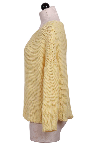side view of Crocus Yellow Key West Crew Cotton Sweater by Wooden Ships