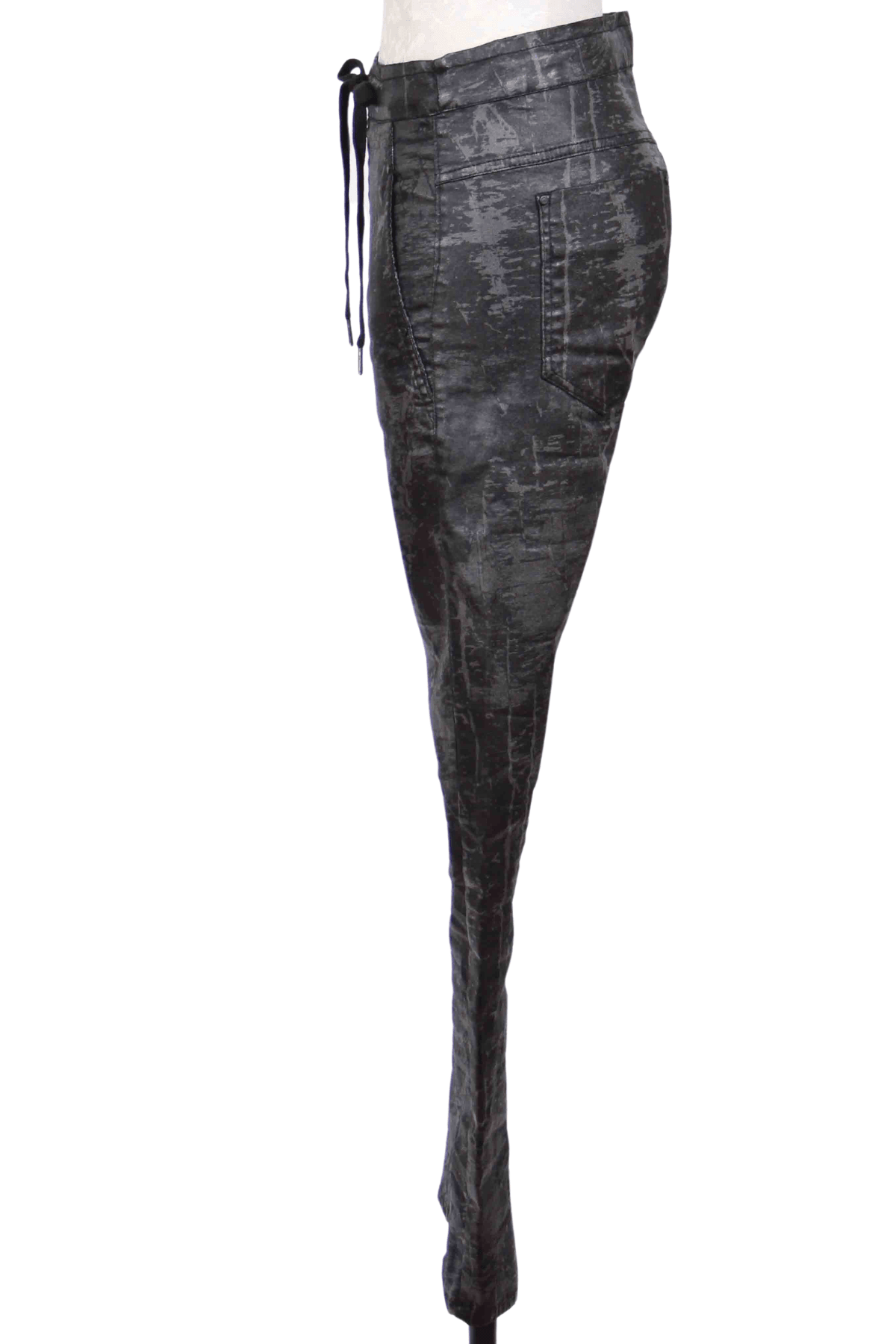 side view of Ink Drawstring Waist Jeans by Alembika