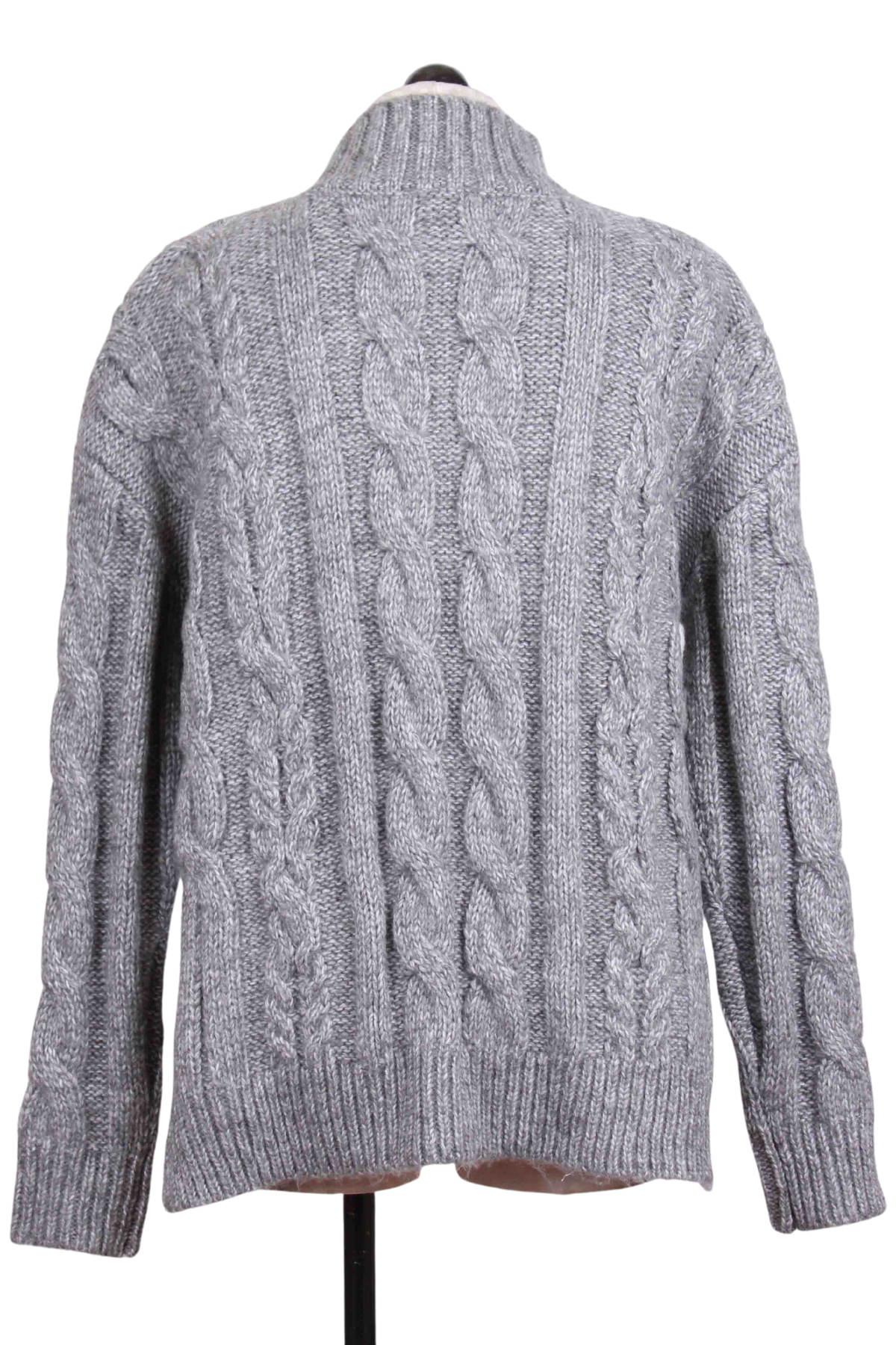 back view of Gray Turtleneck Cable Sweater by Fifteen Twenty