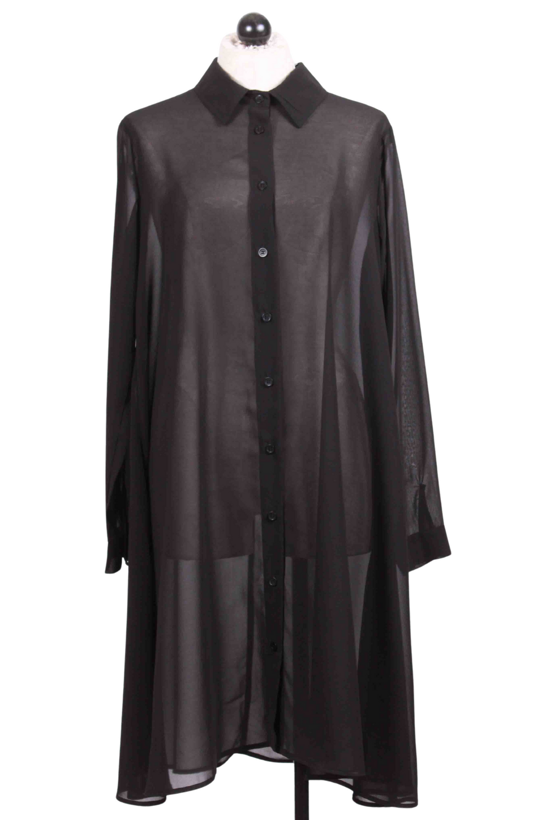 Long Black Sheer A-Line Blouse by Reina Lee