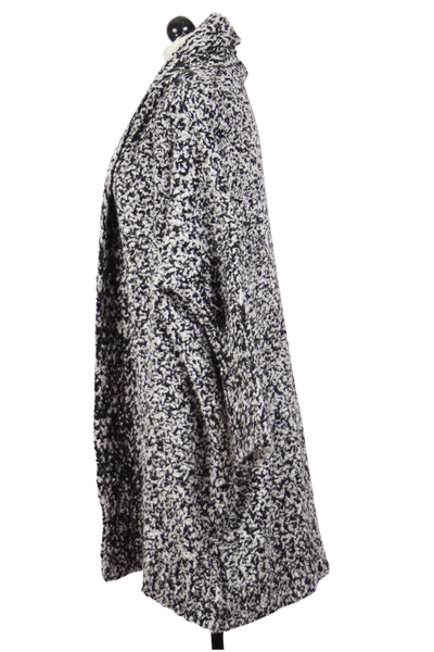 side view of Chunky Salt and Pepper mix knit Sweater Coat by Alembika