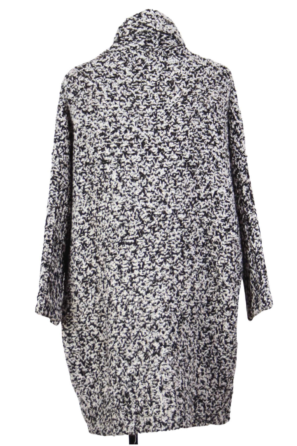 back view of Chunky Salt and Pepper mix knit Sweater Coat by Alembika