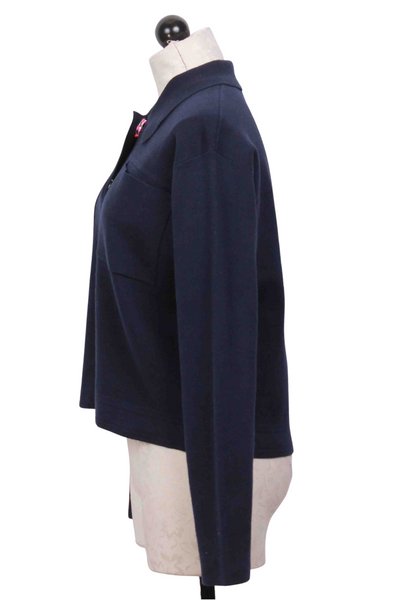 side view of Navy Jack'd Up Cardigan by Lisa Todd