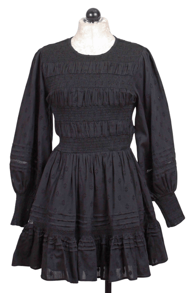black Smocked Bodice Long Sleeve Daniella Mini Dress by Cleobella