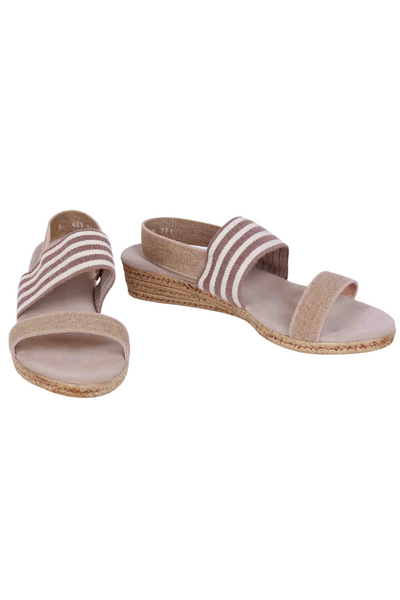 Side view of Linen Cafe Stripe Gladys Sandals by Charleston Shoe Company