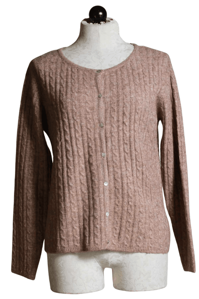 Taupe cable knit button front cardigan by Grace and Mila