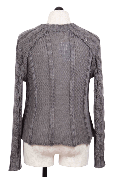back view of Gunmetal Dashiel Cropped Cable Crewneck Sweater by Wooden Ships