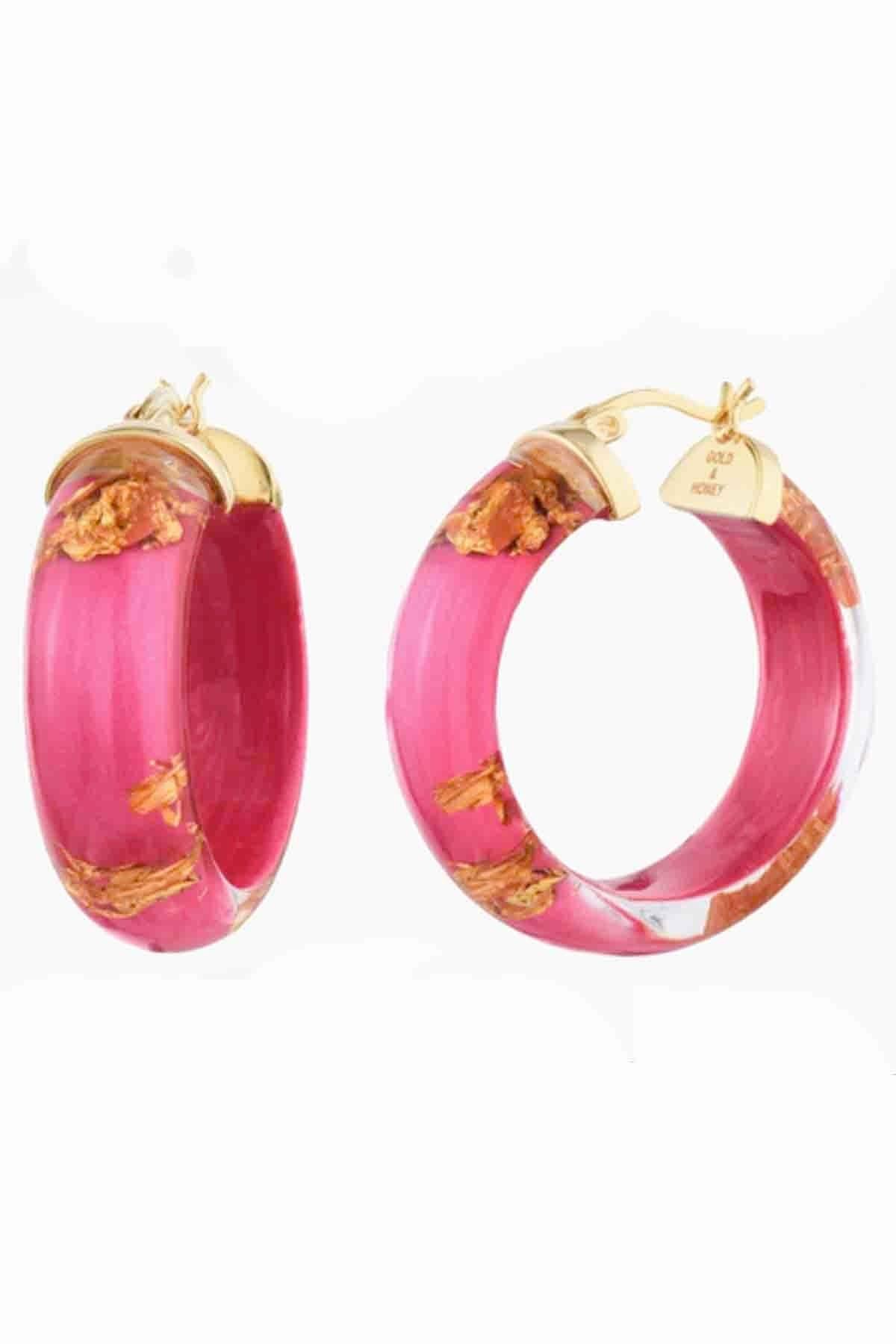 Pink 1.25" Hoops by Gold and Honey infused with 24K Gold Leaf