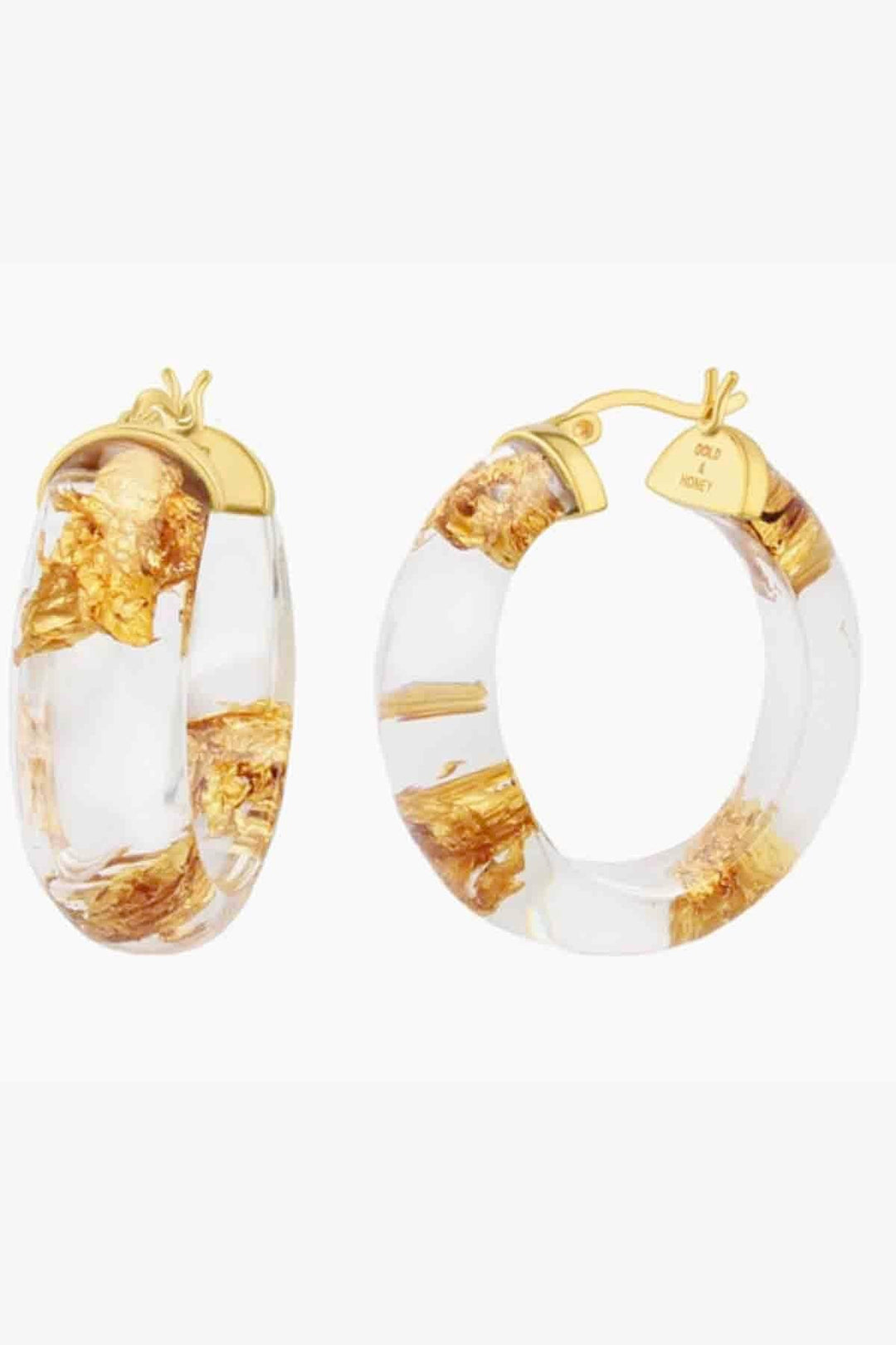 clear 1.25" Hoops by Gold and Honey infused with 24K Gold Leaf