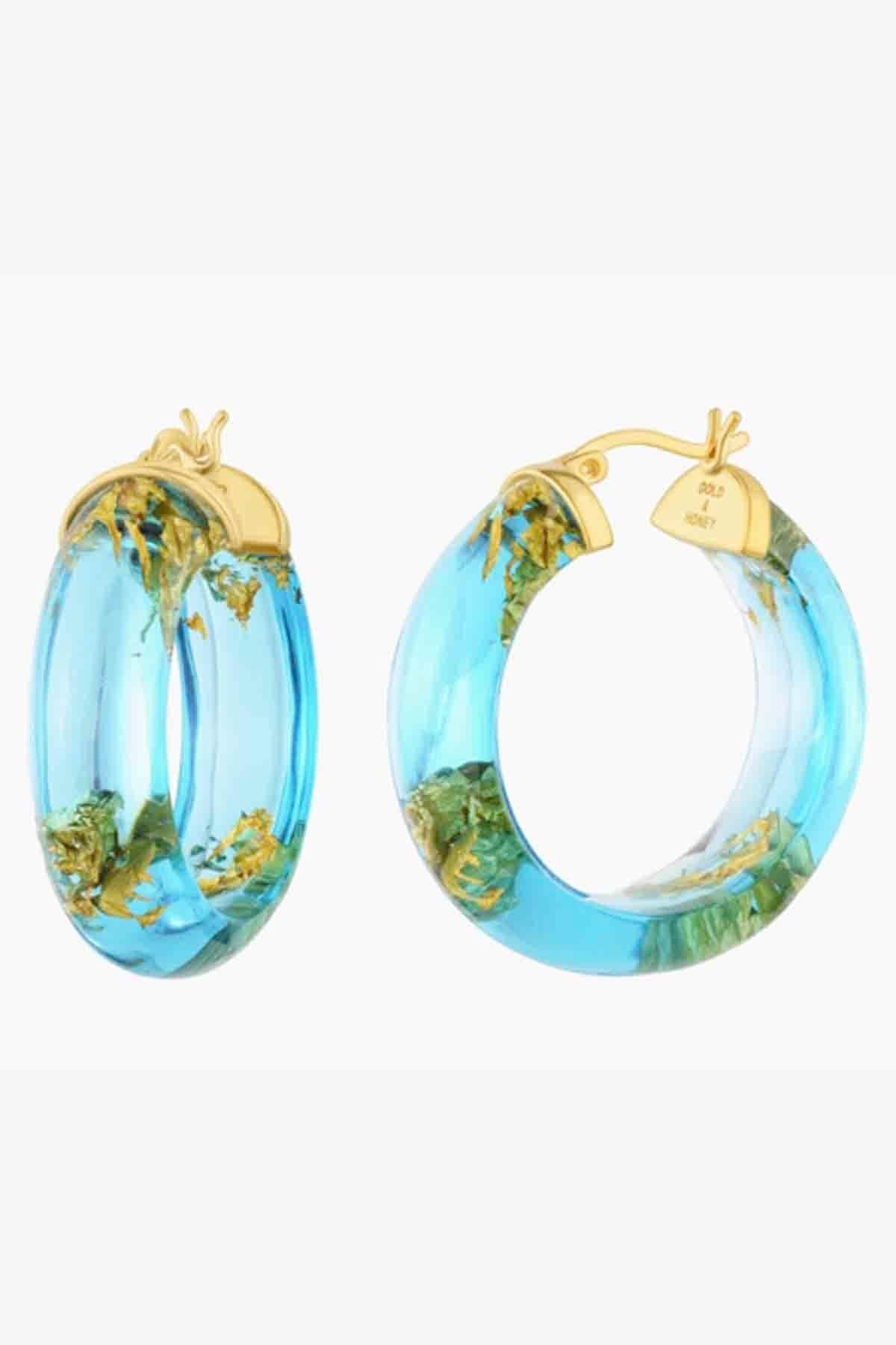 aqua 1.25" Hoops by Gold and Honey infused with 24K Gold Leaf