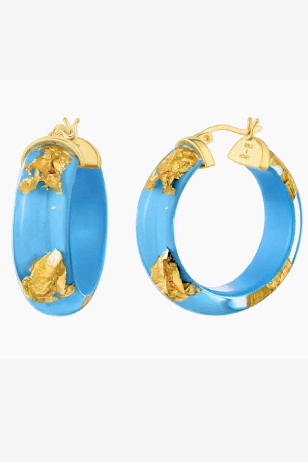 turquoise 1.25" Hoops by Gold and Honey infused with 24K Gold Leaf