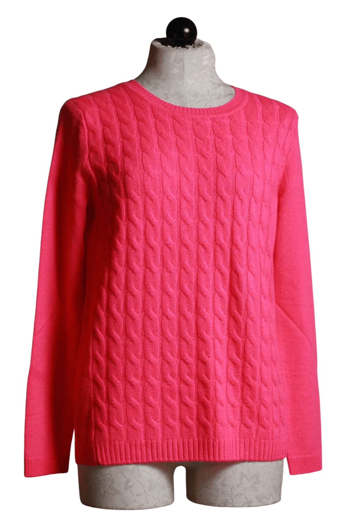 Shocking Pink Classic Cable Crew Neck Sweater by Edinburgh Knitwear