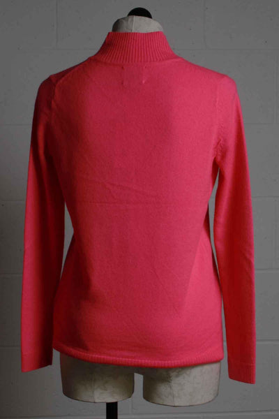 back view of shocking pink cashmere mock turtleneck by Edinburgh Knitwear