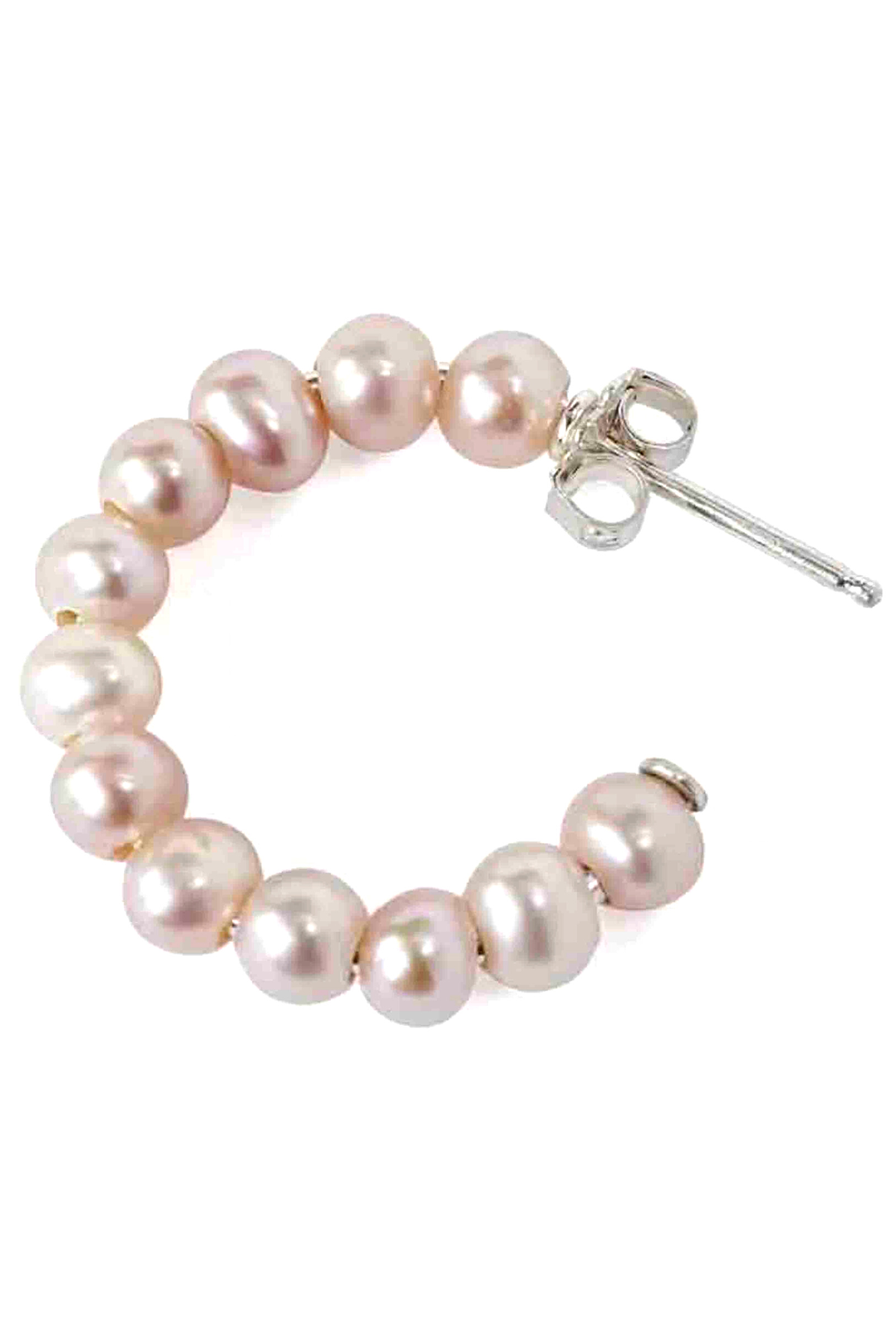 A classic hoop earring by Chan Luu in a pink pearl