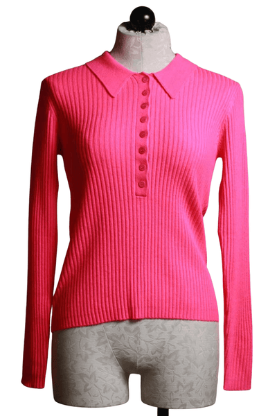 Ribbed Hot Pink Maree Polo Sweater by Generation Love