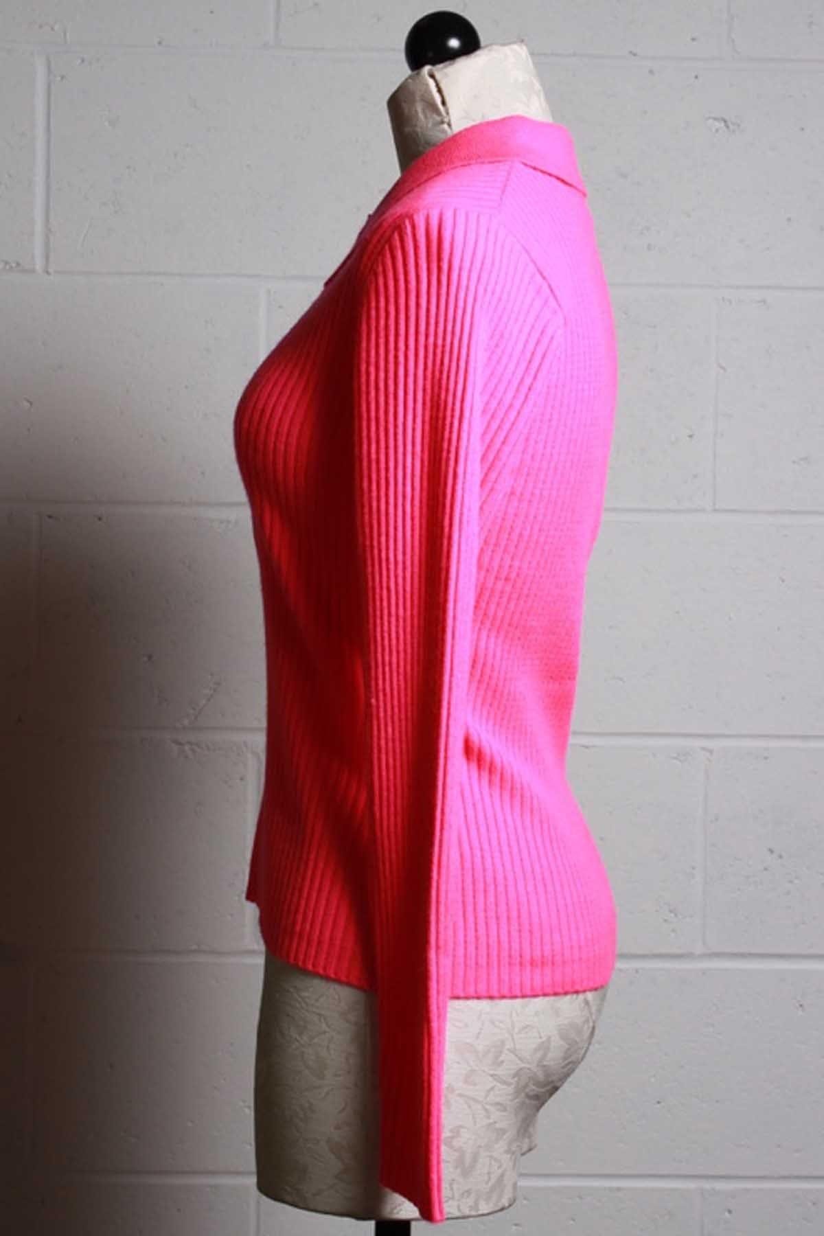 side view of Ribbed Hot Pink Maree Polo Sweater by Generation Love