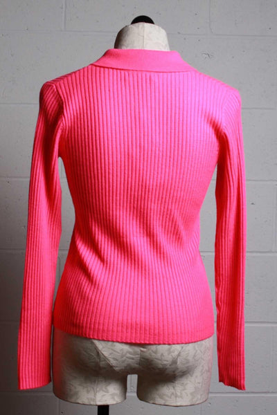 back view of Ribbed Hot Pink Maree Polo Sweater by Generation Love