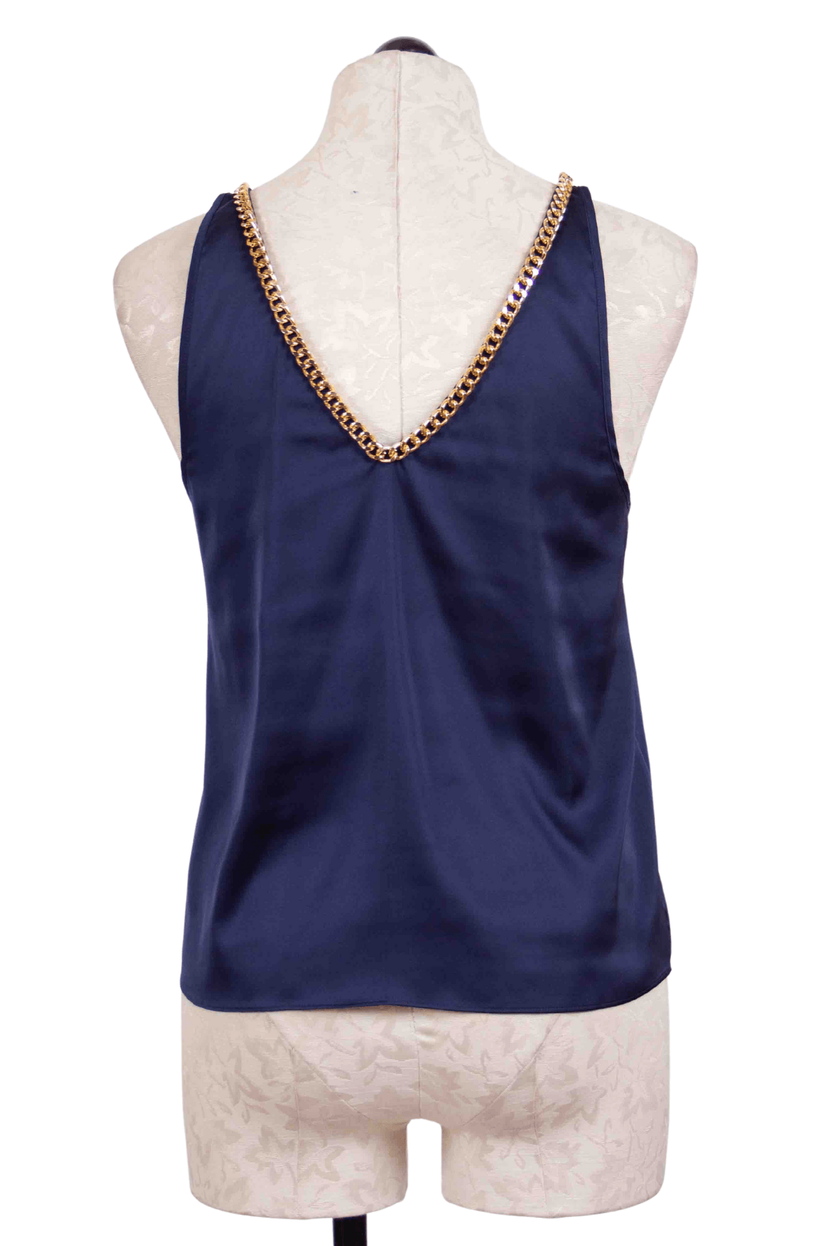 back view of Navy Dallas Chain Tank by Generation Love