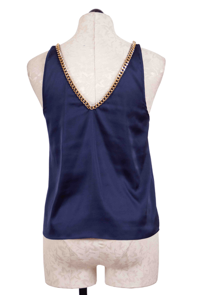 back view of Navy Dallas Chain Tank by Generation Love