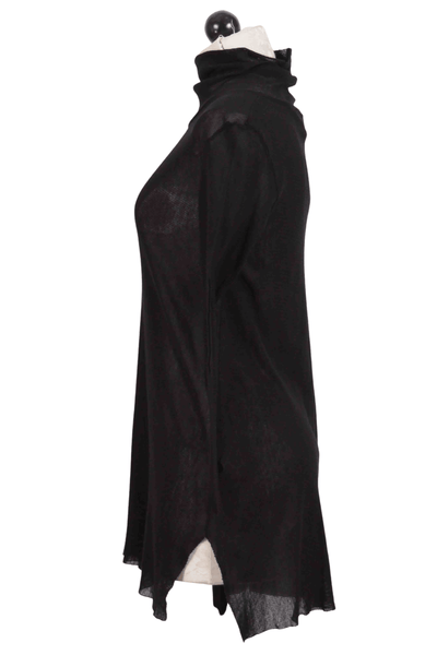 side view of Black Cotton Mesh Turtleneck Tunic by Cynthia Ashby