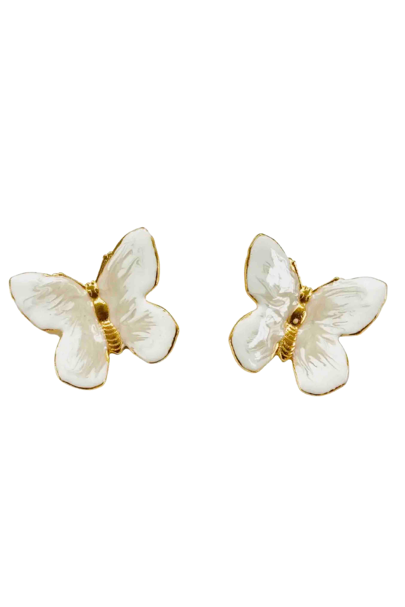 White Pearl Glassine Butterfly Earrings by The Pink Reef 