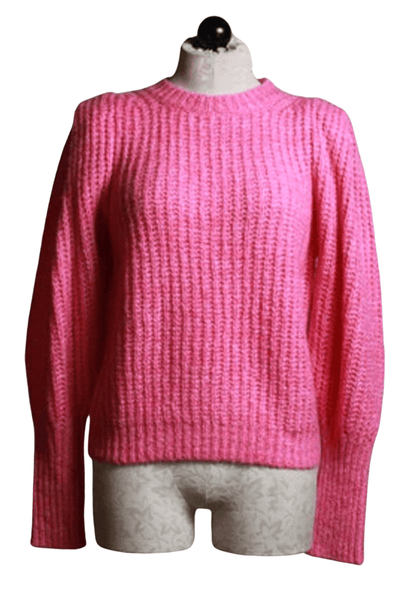 Ribbed Lipstick Pink Balloon Sleeve Sweater by Generation Love 