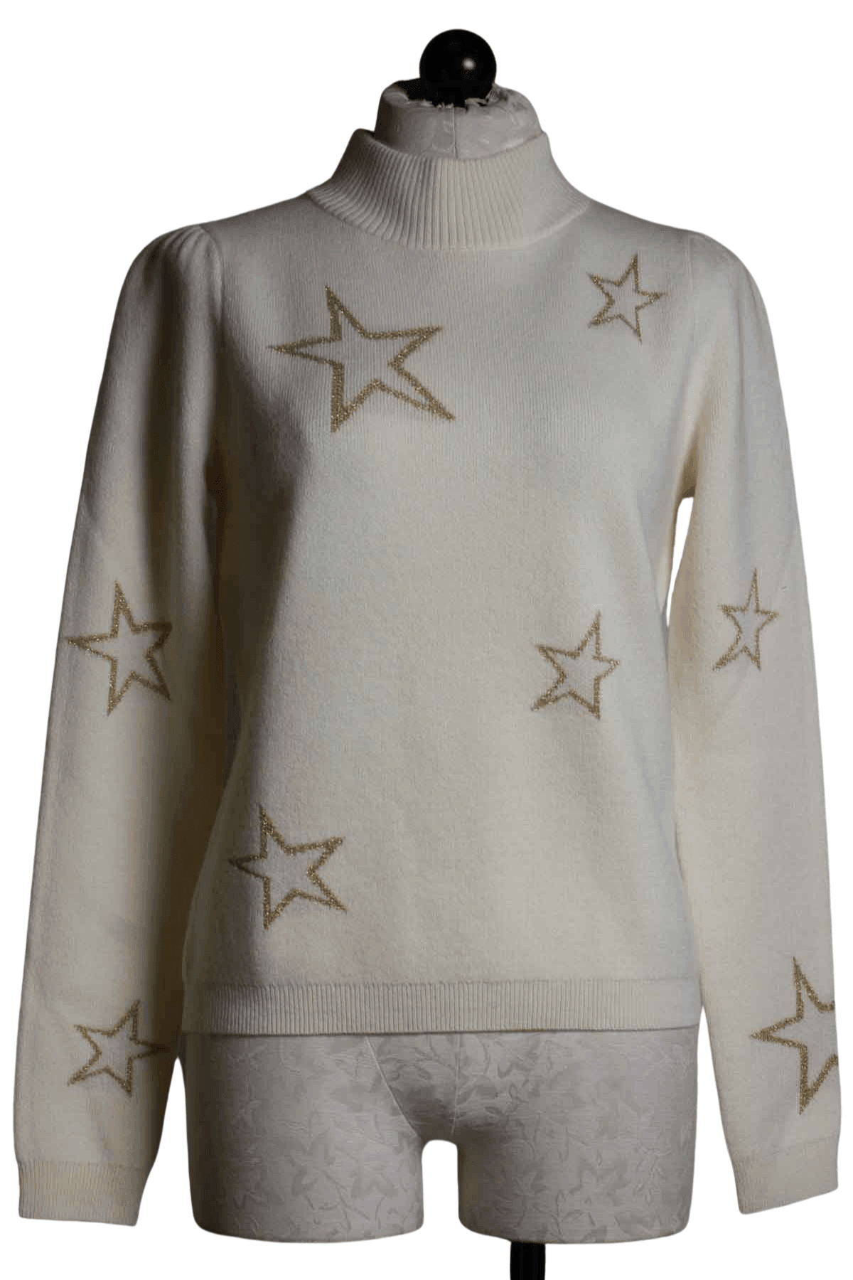 Cream mock neck sweater by Generation Love with gold outlined stars 