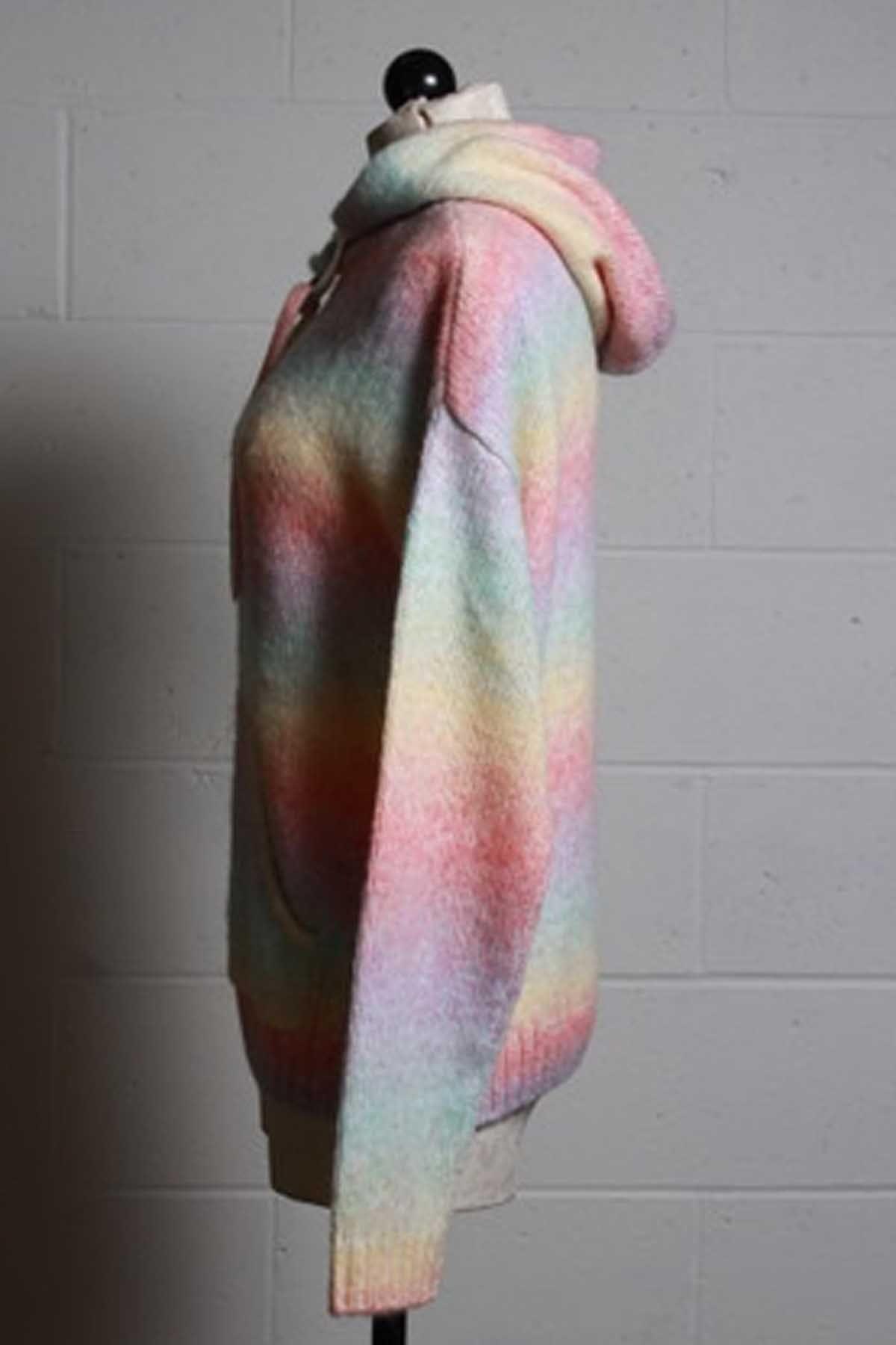 side view of Toby Rainbow Pullover Hoodie Sweater by Generation Love