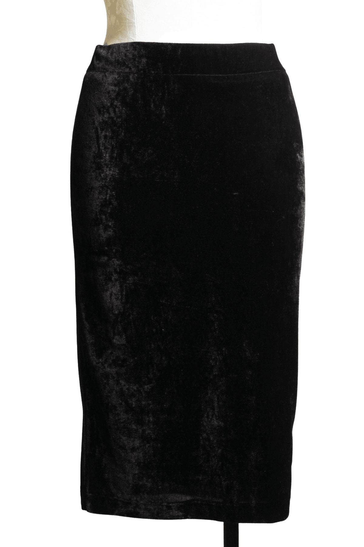 Black velour, fully lined knee length pencil skirt 