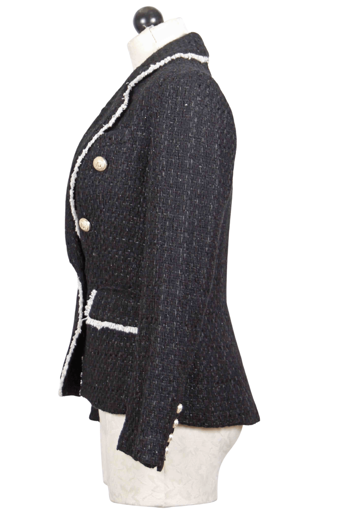 side view of black and cream Lila Tweed Blazer by Generation Love