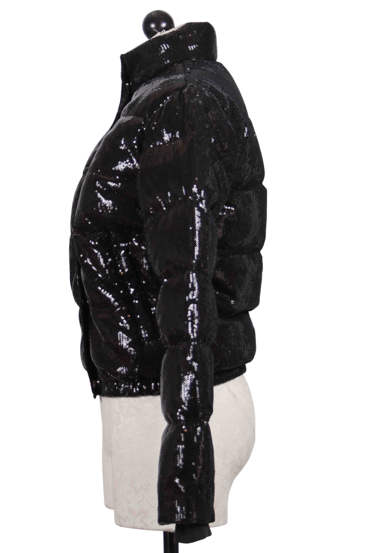 side view of black Paxton Sequin Puffer by Generation Love